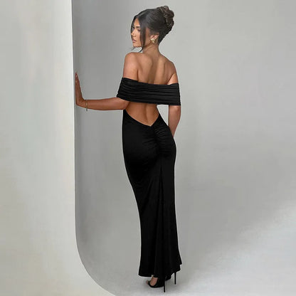 Socialite Style Elegant Sexy Backless Off-shoulder Dress Women