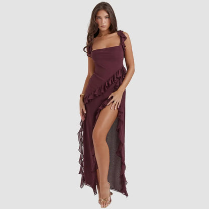 Aurora Maxi Dress high-Slit Backless Satin Cocktail Dress High Slit Long Sleeve Slim fit Party Cocktail midi Dress